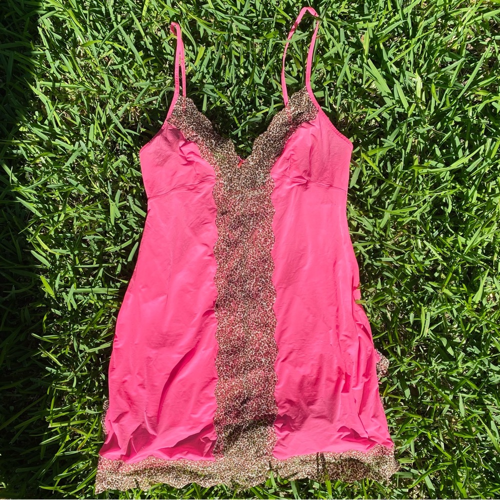 Vintage Victoria’s Secret pink leopard print slip lingerie dress